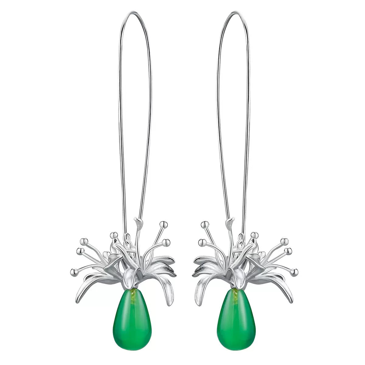 Lycoris & Green Chalcedony Sterling Silver Drop Earrings