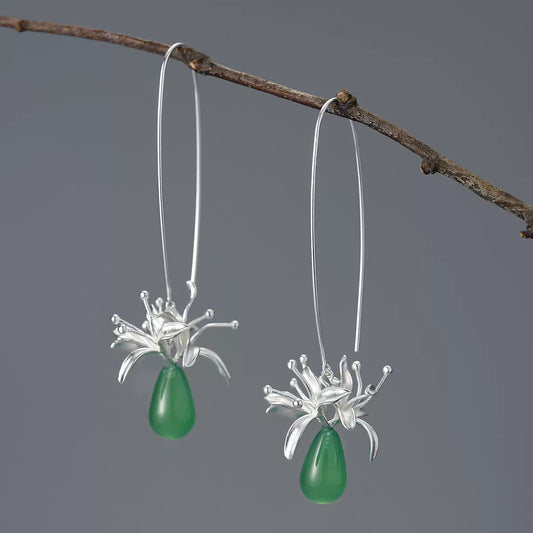 Lycoris & Green Chalcedony Sterling Silver Drop Earrings