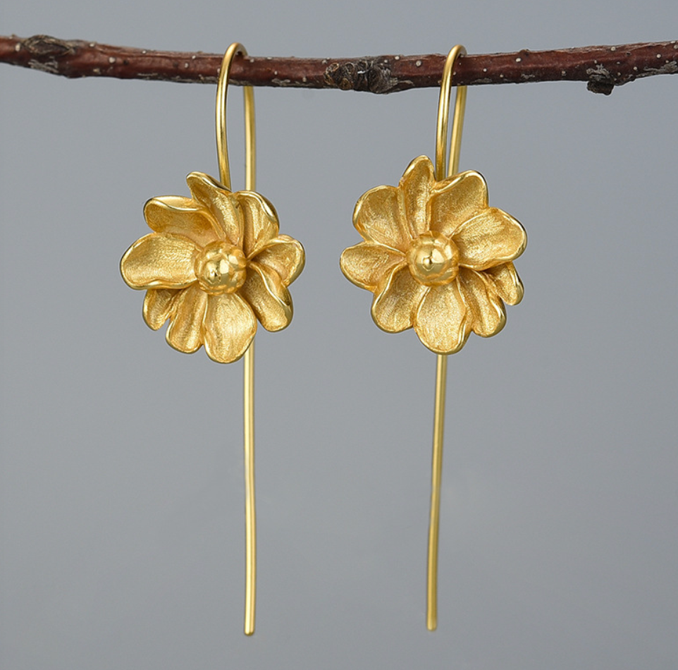 Golden Jasmine Blossom Sterling Silver 18k Gold Plated Earrings