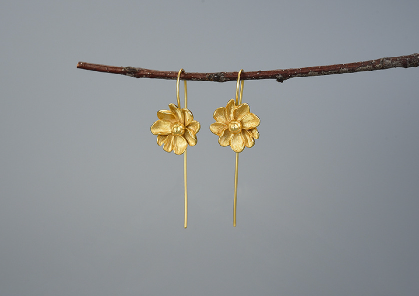 Golden Jasmine Blossom Sterling Silver 18k Gold Plated Earrings