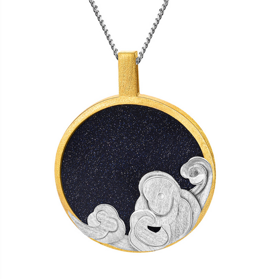 Starry Seascape Blue Sandstone & Silver Pendant, Sterling Silver 18k Gold Plated