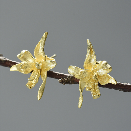 Golden Iris Bloom Sterling Silver 18k Gold Plated Stud Earrings