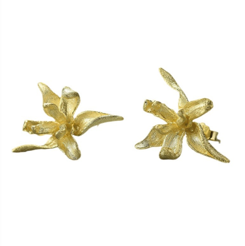 Golden Iris Bloom Sterling Silver 18k Gold Plated Stud Earrings