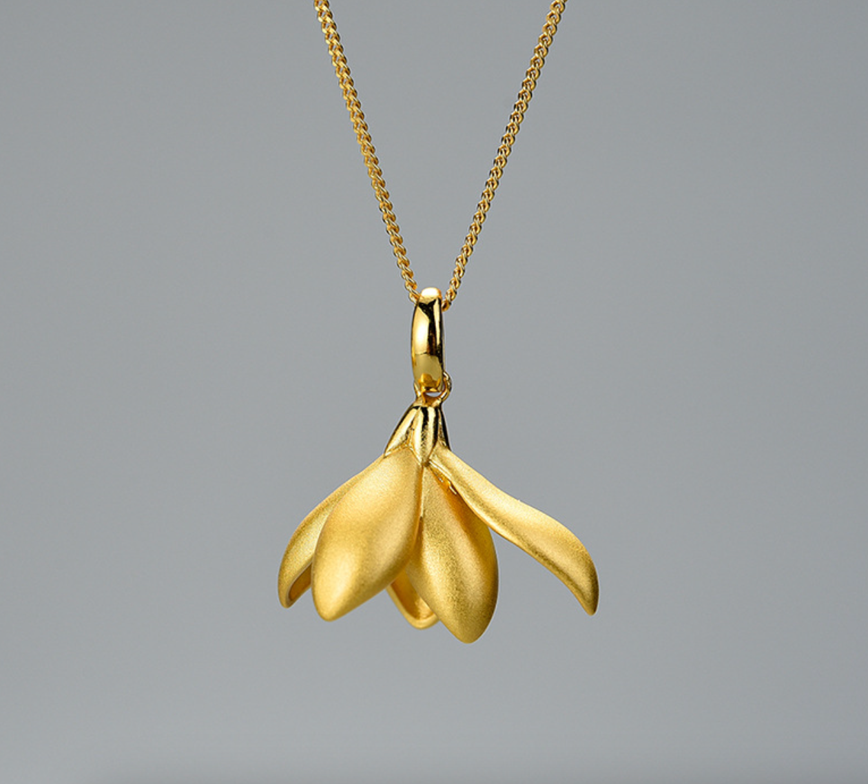 Golden Blossom Magnolia Half-Open Sterling Silver 18k Gold Plated Pendant