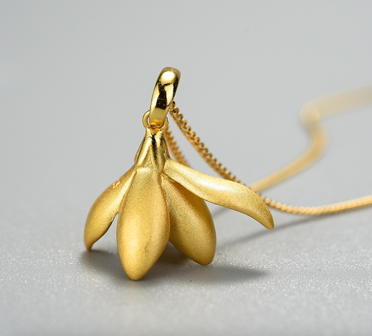 Golden Blossom Magnolia Half-Open Sterling Silver 18k Gold Plated Pendant