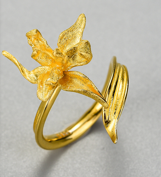 Golden Iris Blossom Adjustable Sterling Silver 18K Gold Plated Ring