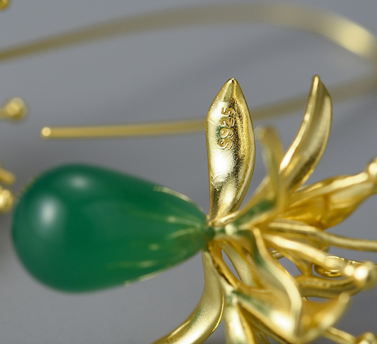 Golden Lycoris & Green Chalcedony Sterling Silver 18K Gold Plated Drop Earrings