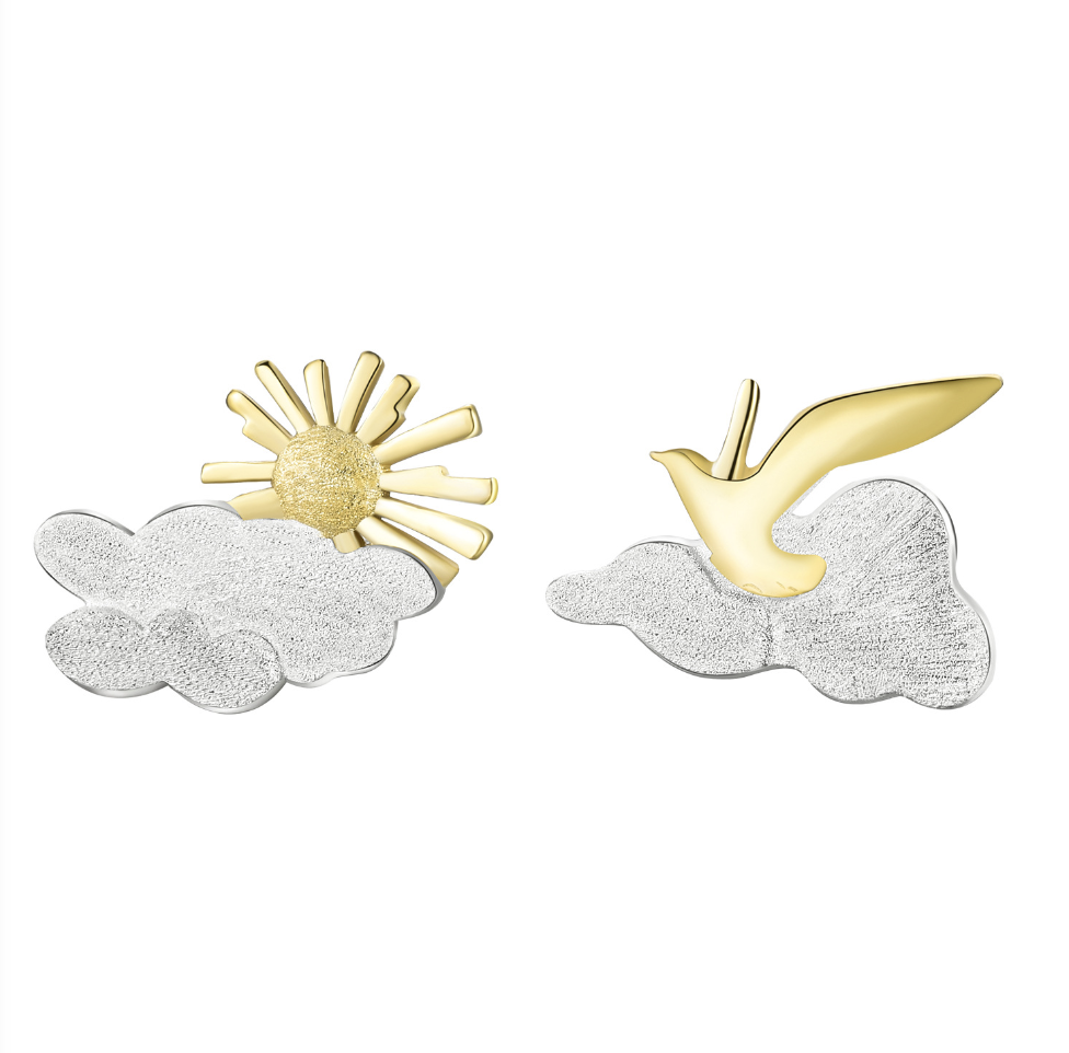 Sunrise Symphony Asymmetrical Sterling Silver 18K Gold Plated Stud Earrings