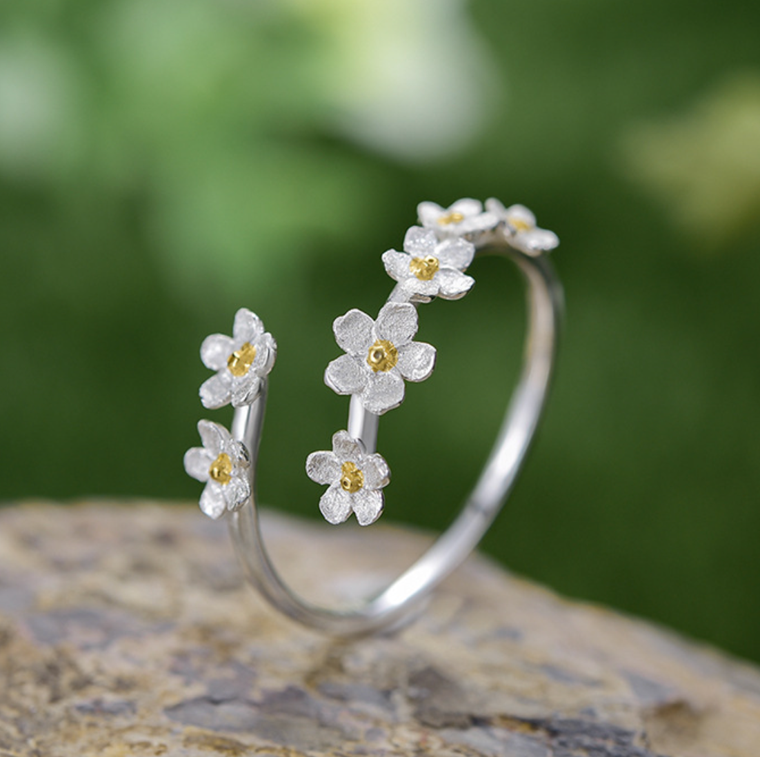 Forget-Me-Not Blossom Sterling Silver Open Ring