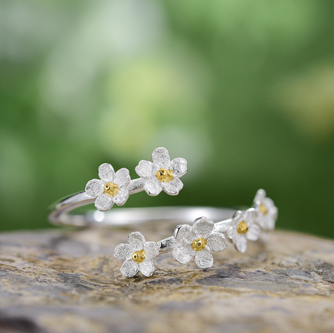 Forget-Me-Not Blossom Sterling Silver Open Ring