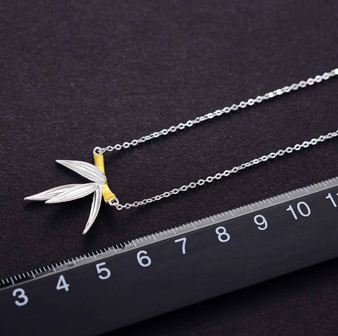 Golden Bamboo with Silver Leaves Sterling Pendant,Sterling Silver 18K Gold Plated