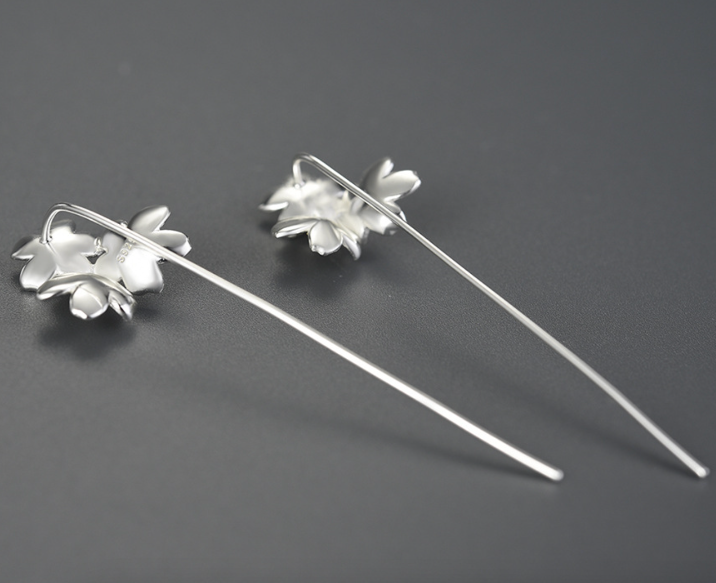 Forget-Me-Not Cluster Sterling Silver Stud Earrings with Silver Tassels