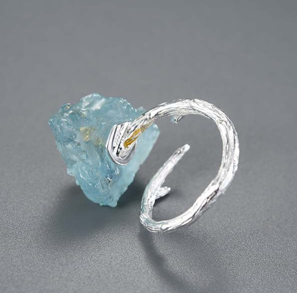 Butterfly Over Arctic Seas Aquamarine Adjustable Sterling Ring