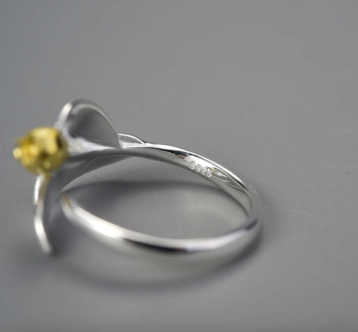 Golden Pomegranate & Silver Leaves Sterling Ring,Sterling Silver 18K Gold Plated